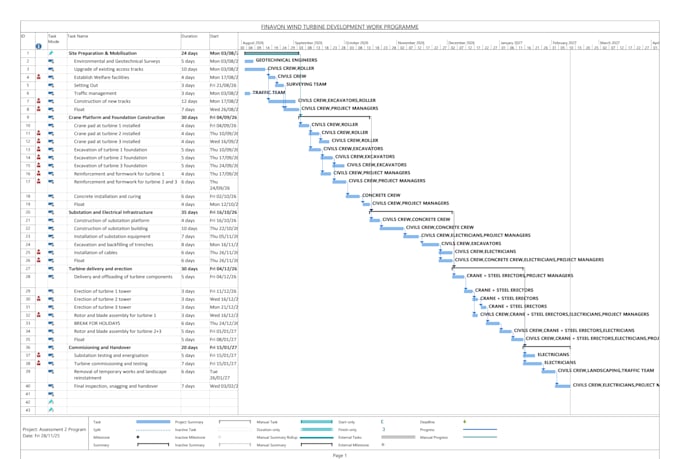 create a professional ms project programme schedule for your project